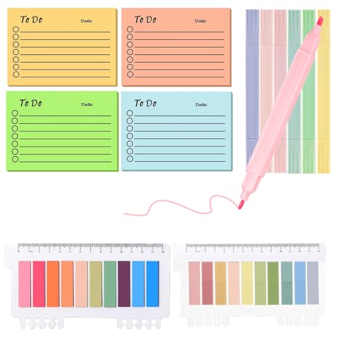 600 Transparente Haftnotizen with 6 Textmarker, To Do Liste Haftnotizen Lustig Linierte Notizzettel Sticky Notes Selbstklebend für Büro Zuhause Schule von Kareeran