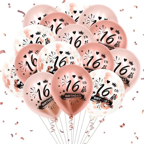 Luftballons 16. Geburtstag, Deko 16. Geburtstag Mädchen Happy Birthday Luftballon 16, Deco Anniversaire 16 Latex Konfetti Bänder Dekorations Luftballons für Party Tisch von Kareeran