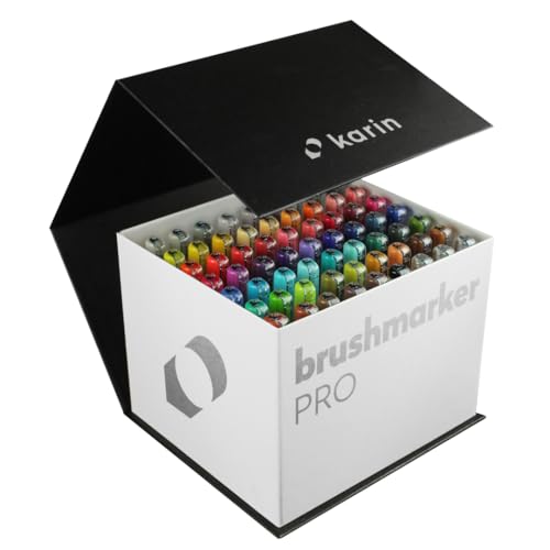 KARIN Megabox Brushmarker PRO set. 60 Farben Brushpens auf Wasserbasis geeignet zum Malen, Zeichnen und Handlettering, 1 stück (63er Pack) von Karin