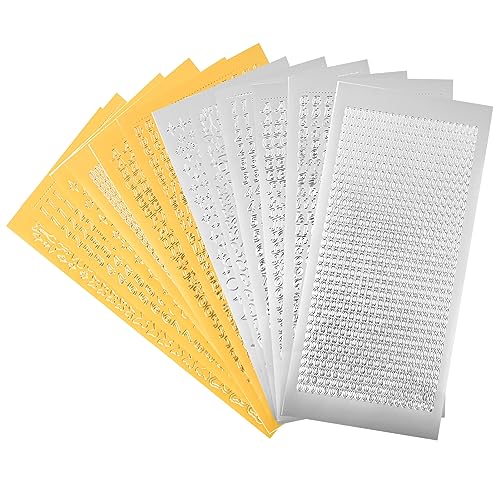 12 Blätter sticker buchstaben set Groß- und Kleinbuchstaben Aufkleber Wachszahlen Sticker Nagelsticker Sterne Schmetterlinge Ketten zahlen Klebebuchstaben(Gold Silber) für Scrapbooking Fotoalbum von Karjiaja