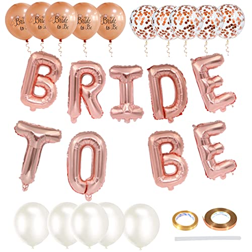 16 Pcs Bride to Be Deko, JGA Deko Accessoires Ballons Junggesellenabschied Frauen Deko Set mit Bride to Be Girlande Flaggenbanner Champagngold-Ballons Latex Konfetti Ballons Und Ballonband von Karjiaja