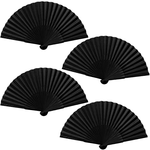 4 Stück Faltbare Fächer Damen, Fecher Sommer Hochzeit Chinesische Fächer Folding Hand Fan Handfächer Schwarz Taschenfächer Faltfächer Klappfächer Stofffacher für Geburttag, Party, Wedding, Wand Deko von Karjiaja