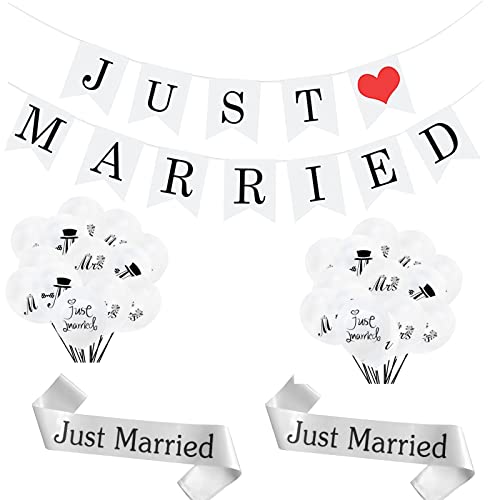 Just Married Hochzeits-Wimpelkette, Just Married Girlande, Silber, Just Married Schärpe, Hochzeitsdekorationen, Banner, Just Married Luftballon, Mr&Mrs Ballons für Hochzeit, 13 Stück Just Married Hochzeits-Wimpelkette, Just Married Girlande, Silber, Just Married Schärpe, Hochzeitsdekorationen, Banner, Just Married Luftballon, Mr&Mrs Ballons für Hochzeit, 13 Stück von Karjiaja