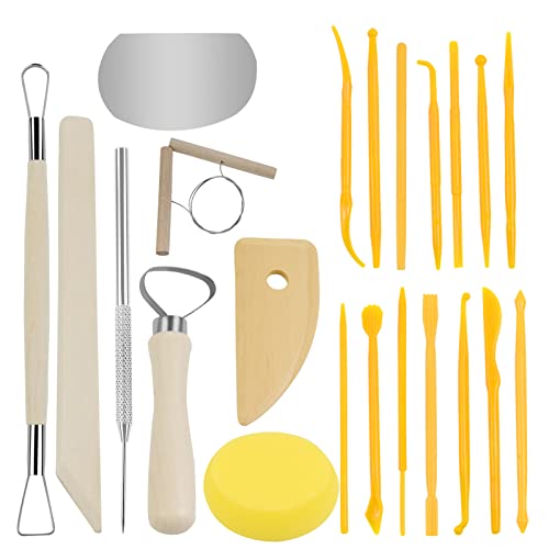 Karjiaja 22 Stück Modellierwerkzeug Set Modelierwerkzeugset ton Keramik Werkzeug Set Sculpting Werkzeug Töpferwerkzeug Pottery Clay Sculpting Tools Holz Griff für Keramik Carving Tool Anfänger Profis von Karjiaja