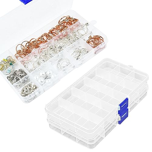 Karjiaja 3 Stück Plastik Sortierbox, Einstellbar Fächer Aufbewahrungsbox Plastik Sortimentsboxen Verstellbare Box Schmuck Organizer Box Kunststoff Sortierbox mit 15 Fächern und Deckel für Kleinteile von Karjiaja