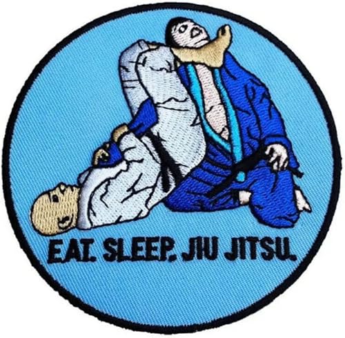 Bestickter Aufnäher, 9 cm, Motiv: brasilianisches Jiu Jitsu, englische Aufschrift Eat, Sleep, Jiu Jitsu, zum Aufbügeln/Aufnähen von Buosha