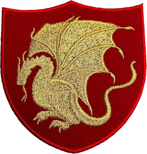 King Arthur Pendragon Patch (4 Inch) Red Velvet + Gold Embroidery Iron/Sew on Applique Embroidered Dragon Emblem Badge Costume Cosplay Cloak Robe Jacket von PLESIU