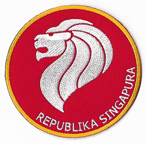 Singapur-Aufnäher (8,89 cm) rot bestickt zum Aufbügeln oder Aufnähen, Sammlerstück, Asien-Applikation, mit Löwen und der Aufschrift „Republika Singapura“ von Sdove
