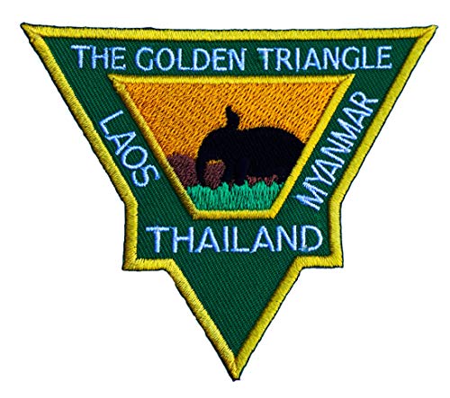 The Golden Triangle Patch (8,9 cm) bestickter Aufbügel/Aufnähabzeichen Thailand, Laos, Myanmar Trekking Reiseabzeichen Elefant Trek Souvenir von Karma Patch
