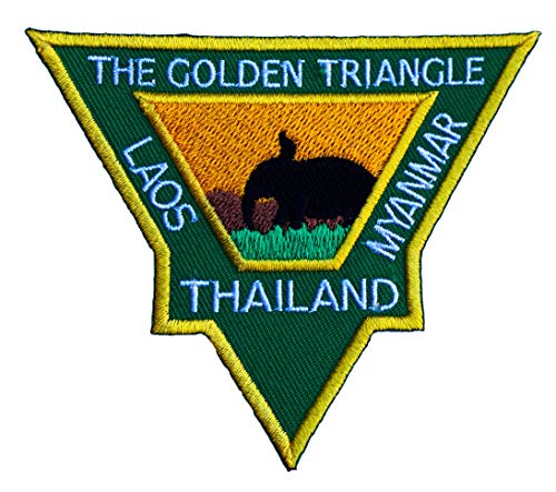 The Golden Triangle Patch (8,9 cm) bestickter Aufbügel/Aufnähabzeichen Thailand, Laos, Myanmar Trekking Reiseabzeichen Elefant Trek Souvenir von Sdove