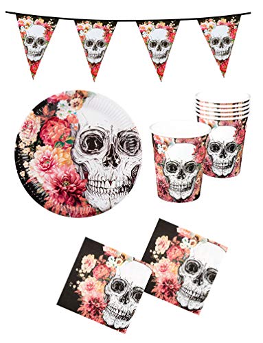 Karneval-Klamotten Halloween Tischdeko Party Set XXL Totenkopf Horror Partygeschirr 24 Teile Teller Becher Servietten Girlande La Catrina Tag der Toten Karneval-Klamotten Halloween Tischdeko Party Set XXL Totenkopf Horror Partygeschirr 24 Teile Teller Becher Servietten Girlande La Catrina Tag der Toten von Karneval-Klamotten