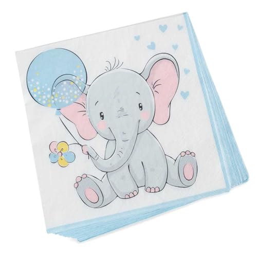 KarnevalsTeufel Baby Shower Deko Elefant Rosa & Blau Einweggeschirr zur Auswahl: Teller, Becher, Servietten Geburtstag Junge/Mädchen, Kinderparty, Taufe (Servietten Blau) von KarnevalsTeufel.de