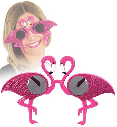KarnevalsTeufel Brille Flamingo in pink - Glitzer, Paradiesvogel, Sommer, Junggesellinnenabschied, Karneval, Mottoparty von KarnevalsTeufel.de