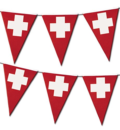 KarnevalsTeufel Deko-Artikel Wimeplgirlande Wimpel-Accessoires Flagge Schweiz rot weiß Dreiecksformen spitz von KarnevalsTeufel.de