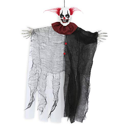 KarnevalsTeufel.de Horror-Clown Hängedeko Halloween Dekoration gruselig Monster Deko zum Aufhängen (Rot Gewand schwarz-weiß) von KarnevalsTeufel.de