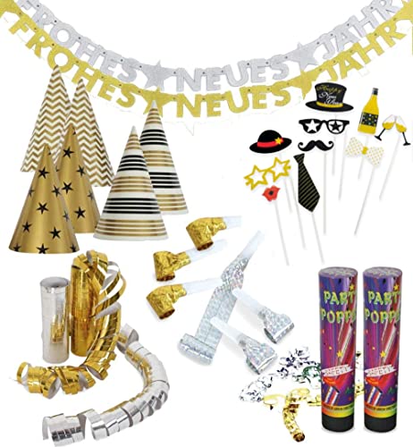 KarnevalsTeufel Party-Set für Silvester Dekoration & Accessoires in Gold & Silber Neujahr von KarnevalsTeufel.de