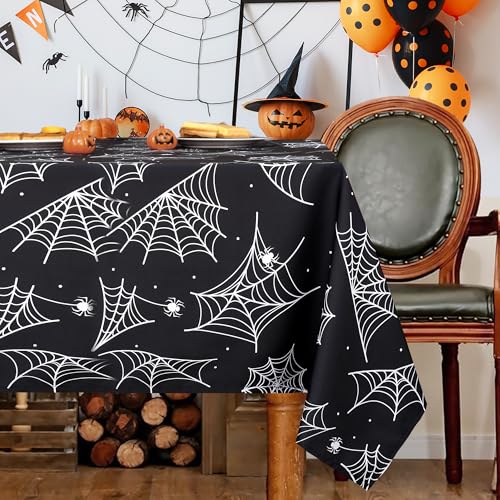 Karseteli Rechteckige Halloween-Tischdecke, 152,4 x 308,5 cm, wasserdichte Spinnennetz-Tischdecke, waschbare Tischdecke für Party, Picknick, Abendessen, Dekoration von Karseteli