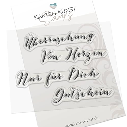 Karten-Kunst Clear Stamps KK-0027 Stempel Große Worte Überraschung, Von Herzen, Nur für Dich, Gutschein Silikonstempel von Kartenkunst