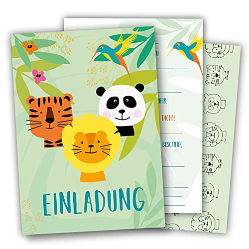 Einladungskarten Kindergeburtstag DSCHUNGEL • URWALD • WILDE TIERE | Ideal für Motto-Party - Mädchen, Junge, Kinder I Einladung zum Geburtstag | 12 Karten + 12 bedruckte Umschläge Einladungskarten Kindergeburtstag DSCHUNGEL • URWALD • WILDE TIERE | Ideal für Motto-Party - Mädchen, Junge, Kinder I Einladung zum Geburtstag | 12 Karten + 12 bedruckte Umschläge von karten Deluxe