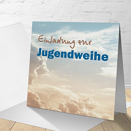 5 Karten zur Jugendweihe mit Umschlägen, Einladungskarten zur Jugendweihe, Klappkarten im Set zu 5 Stk. "Wolken" 5 Karten zur Jugendweihe mit Umschlägen, Einladungskarten zur Jugendweihe, Klappkarten im Set zu 5 Stk. "Wolken" von KartenKuss.de