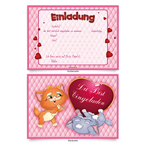 Einladungen (8 Stück) "Katzen" zum Geburtstag Einladungskarten Karten von Kartenecke.de
