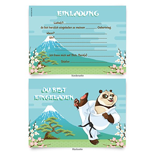 Einladungskarten (8 Stück) zum Ausfüllen für Kindergeburtstag - „Karate“ von Kartenecke.de