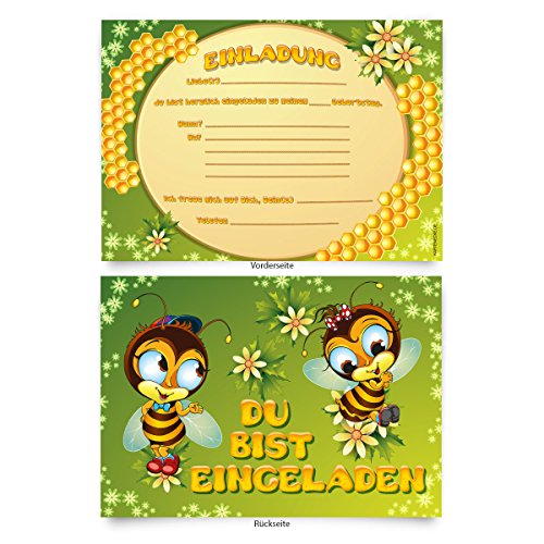 Einladungskarten (8 Stück) zum Selbstausfüllen für Kindergeburtstag - „Bienen“ von Kartenecke.de