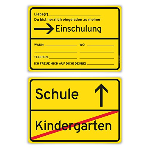 Einladungskarten Einschulung Schulanfang Jungen Mädchen 8 Stück - Ortsschild von Kartenecke.de