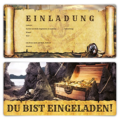 Einladungskarten Erwachsene Geburtstag 12 Stück Einladungen Karten - Piraten Flaschenpost von Kartenecke.de