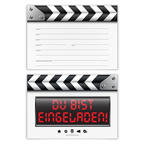 Einladungskarten Erwachsene Kinder Junge Mädchen Geburtstag 12 Stück Karten - Filmklappe Kino Einladung von Kartenecke.de