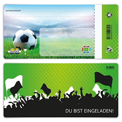 Einladungskarten Erwachsene jeder Anlass Geburtstag 12 Stück Karten - Fußball Ticket Grün von Kartenecke.de