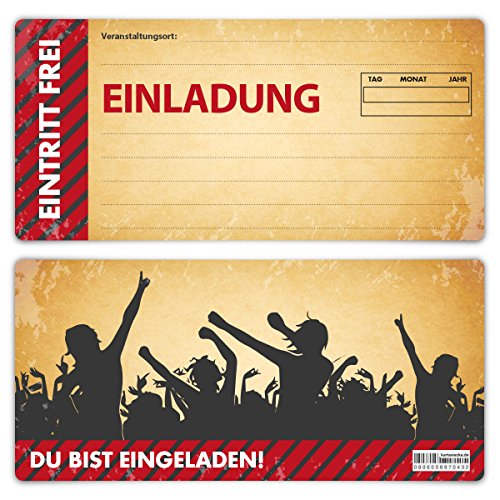 Einladungskarten Erwachsene jeder Anlass Geburtstag 12 Stück Karten - Vintage Ticket von Kartenecke.de