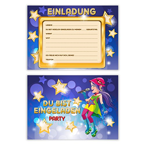 Einladungskarten Kindergeburtstag Jungen Mädchen 8 Stück Karten - Popstar von Kartenecke.de