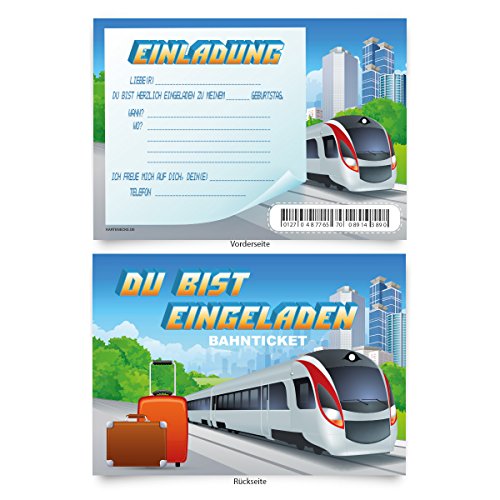 Geburtstagskarten (8 Stück) "Bahnticket" zum Einladen Einladungskarten Karten von Kartenecke.de