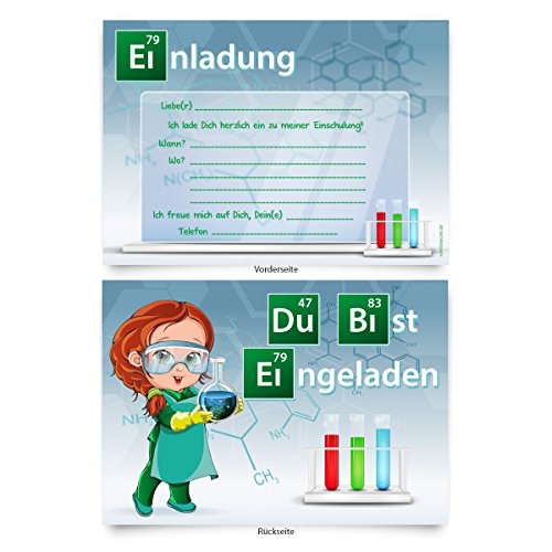 ZYZYZK Einladungskarten (8 Stück) zur Einschulung 'Chemie' von Kartenecke.de