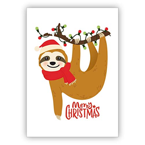 1 Coole, humorvolle Weihnachtskarte mit Faultier: Merry Christmas • als festliche Weihnachts Klappkarte zum Jahres-Ende für Familie und Firma von Kartenkaufrausch