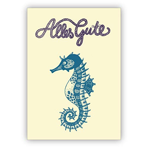 1 Designer Glückwunschkarte mit schönem Seepferdchen: Alles Gute • hochwertige Klappkarte mit Umschlag als kleines Geschenk, für Geldgeschenke von Kartenkaufrausch