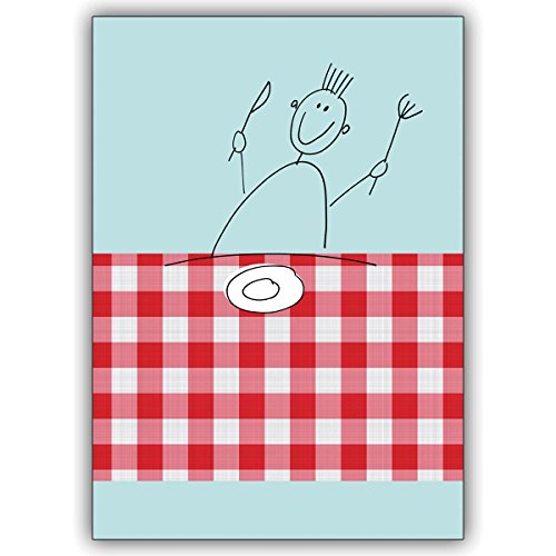 1 Einladungskarte: Fröhliche, illustrierte Einladungs Klappkarte zum Essen • edle Klappkarte mit Umschlag innen blanko von Kartenkaufrausch