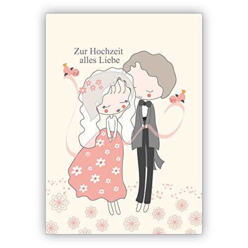 1 Niedliche Hochzeitskarte mit Brautpaar: Zur Hochzeit alles Liebe • schöne Klappkarte mit Umschlag als Grußkarte von Kartenkaufrausch