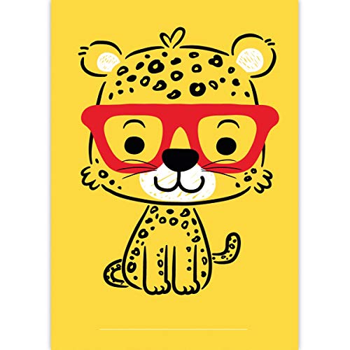 1 Niedlicher Kinder DIN A3 Malblock mit kleinem Brillen Jaguar • Zeichenblock Skizzen-Block 25 Blatt weiß, kopfverleimt, holzfreies Qualitäts-Papier 100g/m² - für Schule, Basteln, Hobby von Kartenkaufrausch