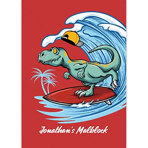 1 personalisierter Cooler Comic Malblock A3 mit surfendem Dino mit Namen • Zeichenblock Skizzen-Block 25 Blatt blanko, kopfverleimt, Papier 100g/m²- für Schule, Basteln, Hobby 1 personalisierter Cooler Comic Malblock A3 mit surfendem Dino mit Namen • Zeichenblock Skizzen-Block 25 Blatt blanko, kopfverleimt, Papier 100g/m²- für Schule, Basteln, Hobby von Kartenkaufrausch