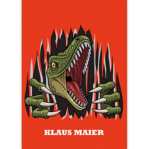 1 personalisierter Cooler Dinosaurier Malblock A3 mit Raptor auf rot mit Namen • Zeichenblock Skizzen-Block 25 Blatt blanko, kopfverleimt, Papier 100g/m²- für Schule, Basteln, Hobby von Kartenkaufrausch