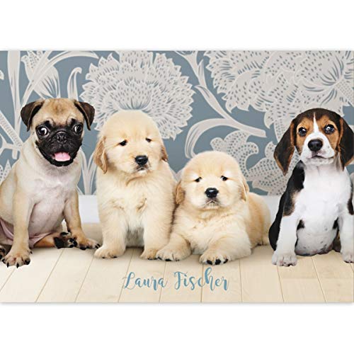 1 personalisierter Tier Malblock A3 Motiv: 4 Hunde Baby Puppies, mit Namen • Zeichenblock Skizzen-Block 25 Blatt blanko, kopfverleimt, Qualitäts-Papier 100g/m²- für Schule, Basteln, Hobby von Kartenkaufrausch