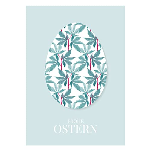10x Elegant klassische Osterkarte mit Botanik Osterei: Frohe Ostern in hellblau, Grußkarte zu Oster Klappkarte zum Osterfest von Kartenkaufrausch
