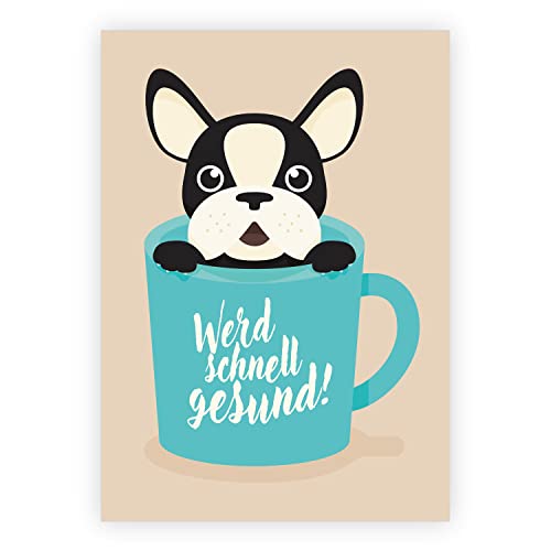 16 Karten: Liebevolle Genesungs Grußkarte mit Umschlag: Werd schnell gesund - Beistands Klappkarte mit Bulldogge und Kaffee Becher für Freunde, Mitarbeiter, Kollegen 16 Karten: Liebevolle Genesungs Grußkarte mit Umschlag: Werd schnell gesund - Beistands Klappkarte mit Bulldogge und Kaffee Becher für Freunde, Mitarbeiter, Kollegen von Kartenkaufrausch