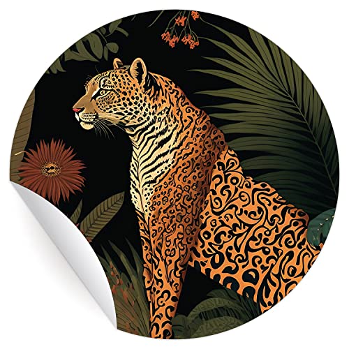 1x 24 exotische runde Aufkleber mit Jaguar, MATTE Tropen Geschenksticker, edle universal Etiketten selbstklebende Sticker für Tüten Verpackung Brief-Umschlag (4,5cm) von Kartenkaufrausch