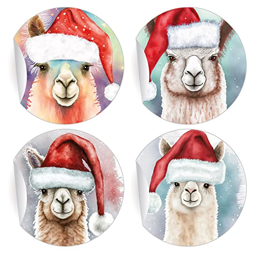 1x 24 lustige runde Scrapbooking Weihnachts Aufkleber Sticker mit Lama Alpaka zu Weihnachten MATTE Geschenksticker, selbstklebende universal Etiketten für Verpackung (4,5cm) von Kartenkaufrausch