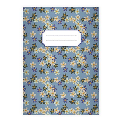 2 Elegante Vintage DIN A5 Schulhefte, Schreibhefte mit klassischen Retro Streublumen, blau Lineatur 4 (liniertes Heft 16 Blatt/32 Seiten) Notizheft, Kladde für Schule, Uni, Büro von Kartenkaufrausch