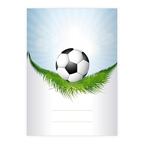 2 Schicke Fußball Fan DIN A5 Schulhefte, Schreibhefte mit Ball auf Rasen Lineatur 6 (blanko Heft) von Kartenkaufrausch