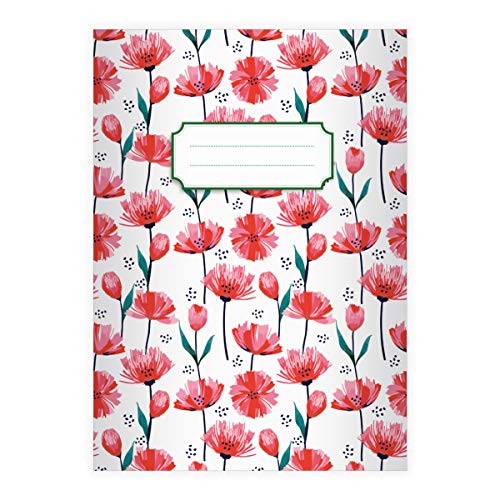 2 schöne Frühlings DIN A5 Schulhefte, Schreibhefte mit Tulpen Meer, rot Lineatur 4 (liniertes Heft 16 Blatt/32 Seiten) Notizheft, Kladde für Schule, Universität, Büro von Kartenkaufrausch